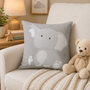 Cute Grey Baby Elephant Throw Pillow