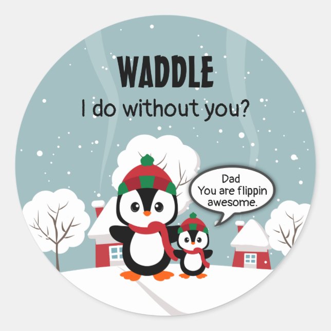 Cute Grey Baby Penguin In Winter Snow Classic Round Sticker (Front)