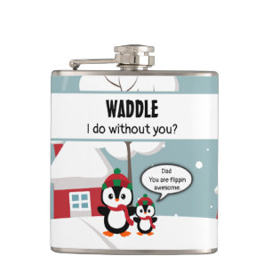 Cute Grey Baby Penguin In Winter Snow Hip Flask
