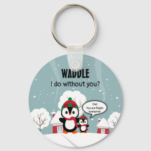 Cute Grey Baby Penguin In Winter Snow Keychain
