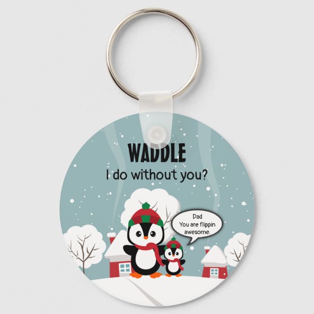 Cute Grey Baby Penguin In Winter Snow Keychain (Front)