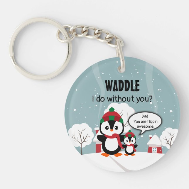 Cute Grey Baby Penguin In Winter Snow Keychain (Front)
