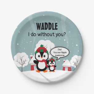 Cute Grey Baby Penguin In Winter Snow Paper Plate