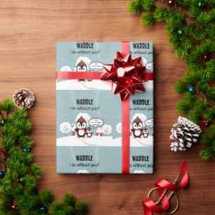 Cute Grey Baby Penguin In Winter Snow Wrapping Paper