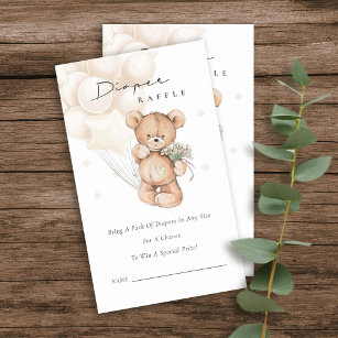 Cute Grey Bear Balloon Diaper Raffle Baby Shower Enclosure Card