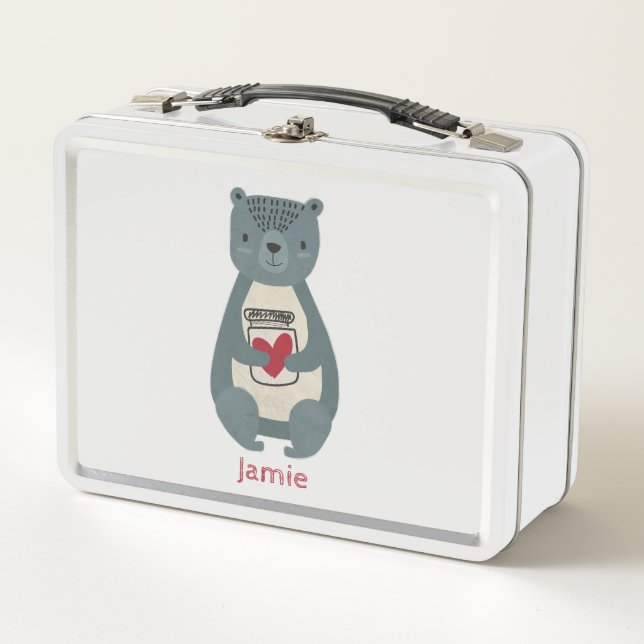 Cute Grey Bear Metal Lunch Box (Front)