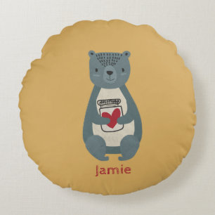Cute Grey Bear Round Pillow