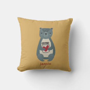 Cute Grey Bear Throw Pillow