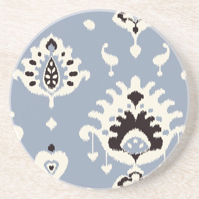 Cute grey beige ikat tribal patterns coaster (Front)