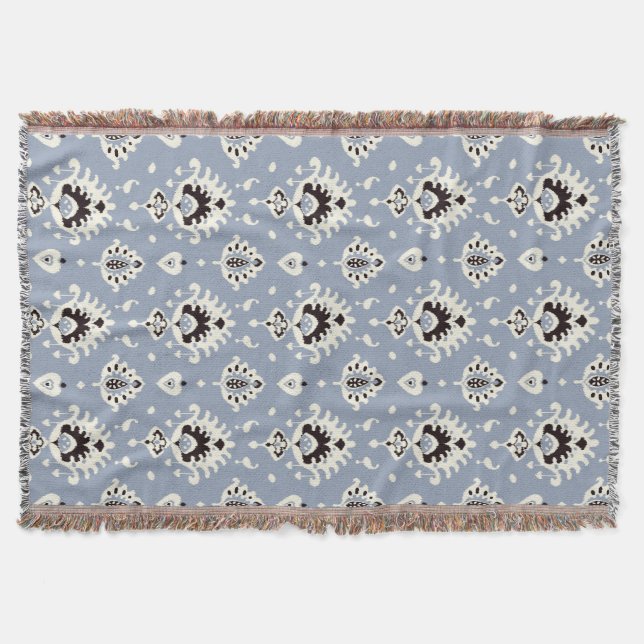 Cute grey beige ikat tribal patterns throw blanket (Front)