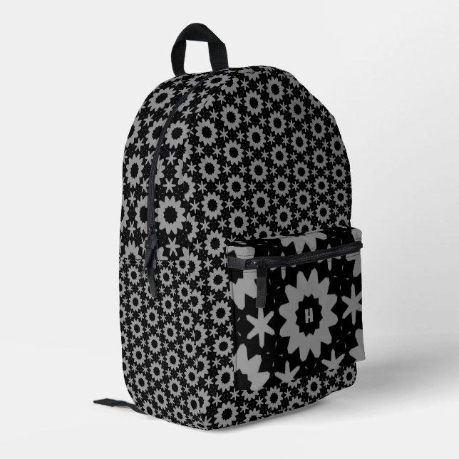 cute grey black geometric pattern printed backpack (Back Corner Left)