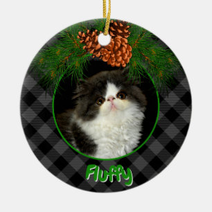 Cute grey black plaid pinecone pet photo template ceramic ornament