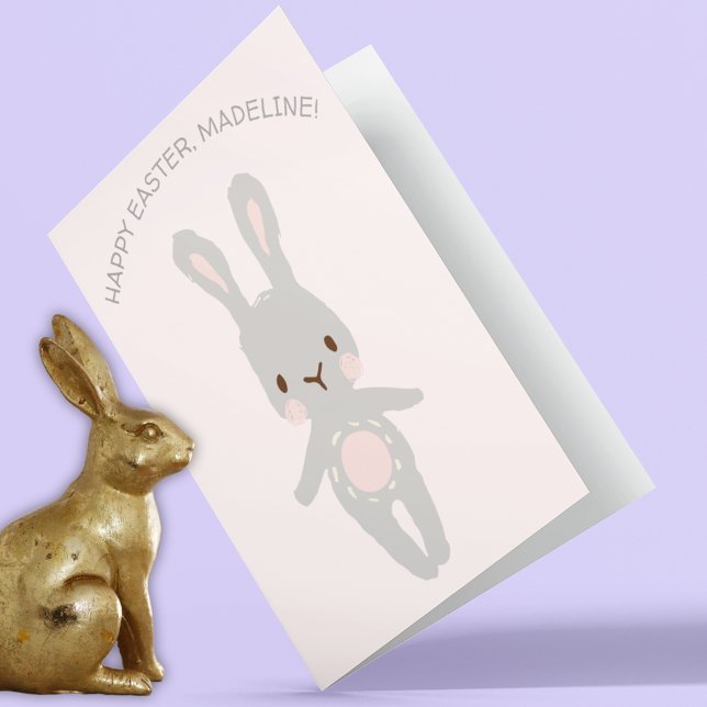 Cute Grey Bunny Rabbit Custom Happy Easter Card (Creator Uploaded)