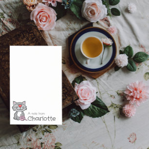 Cute grey cartoon cat name post-it notes