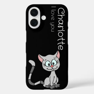Cute grey cartoon cats name  iPhone 16 case