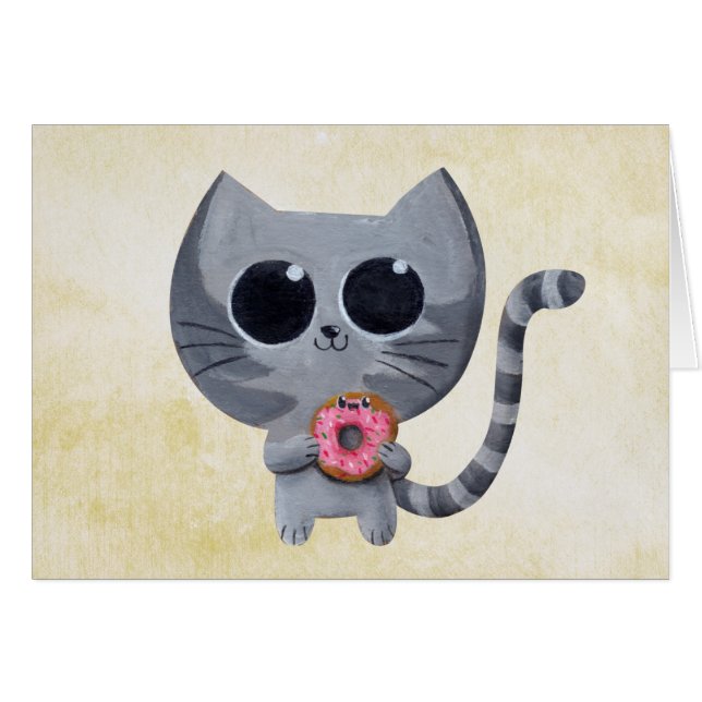 Cute Grey Cat and Doughnut (Front Horizontal)