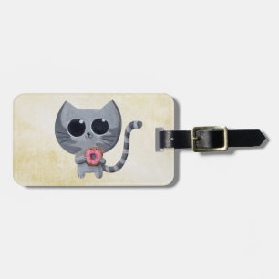Cute Grey Cat and Doughnut Luggage Tag