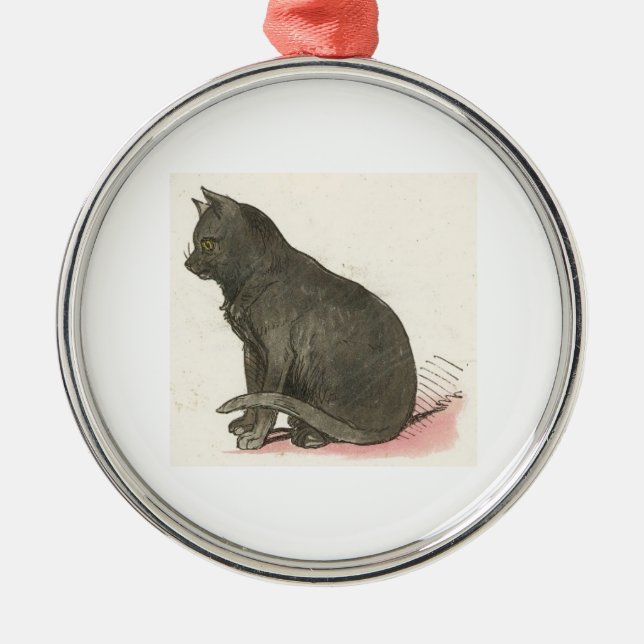 Cute Grey Cat Christmas Ornament (Front)