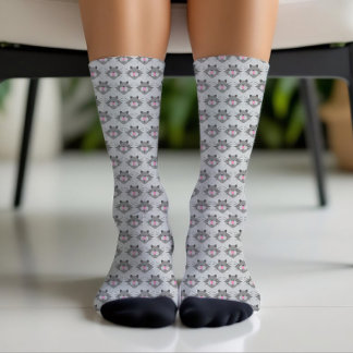 Cute Grey Cat Face Pattern Socks