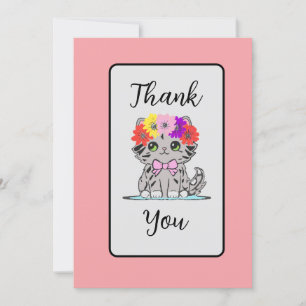 Cute Grey Cat Flat Thank You Card