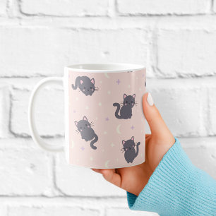 Cute Grey Cat Mug   Pink Kawaii Cats