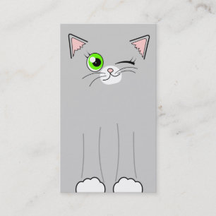 Cute Grey Cat Pet Sitting Services Business Cards