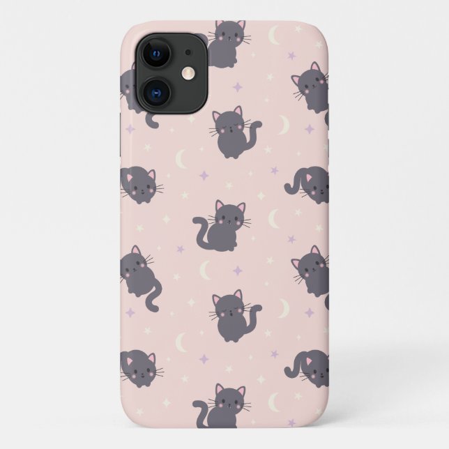 Cute Grey Cat Pink Phone Case (Back)