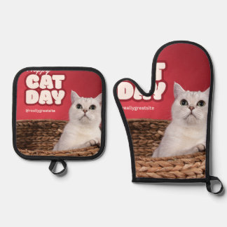 Cute Grey Cat Portrait Watercolor Art Oven Mitt & Pot Holder Set
