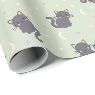 Cute Grey Cat Sage Wrapping Paper