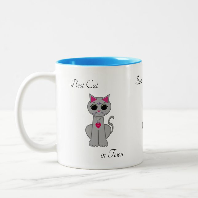 Cute Grey Cat Two-Tone Coffee Mug (Left)