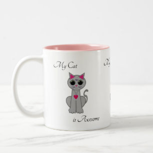 Cute Grey Cat Two-Tone Coffee Mug