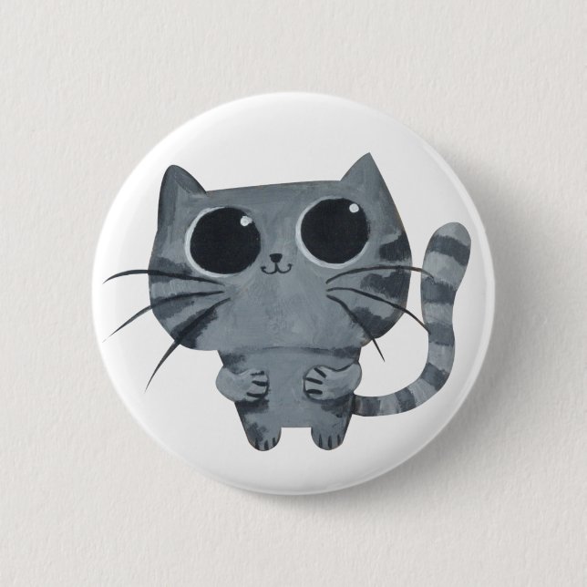 Cute Grey Cat with big black eyes 2 Inch Round Button (Front)