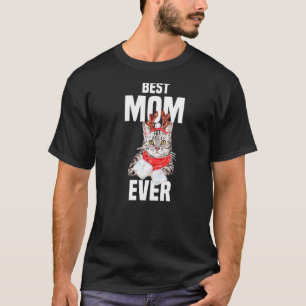 Cute grey cat with reindeer costume Best Mom Ever  T-Shirt