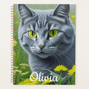 Cute Grey Cat with Yellow Eyes Personalized Planner