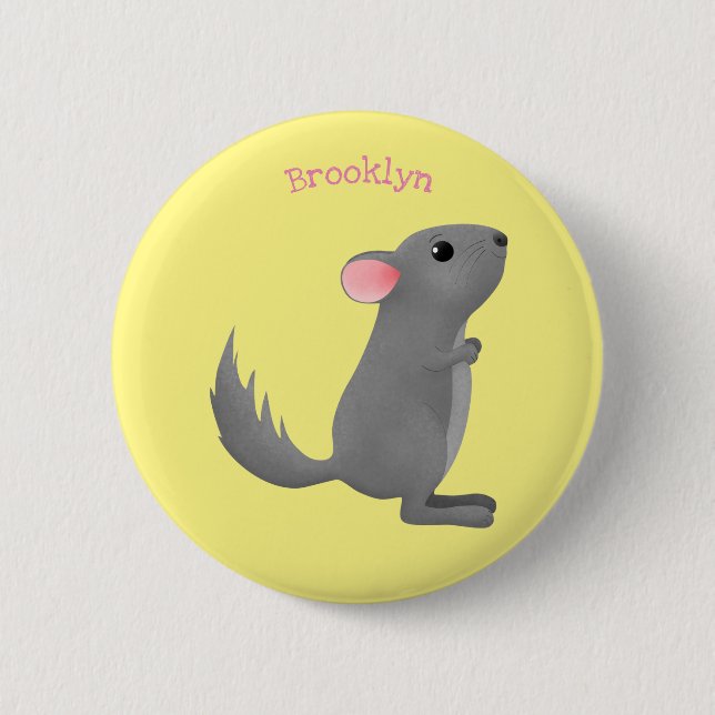 Cute grey chinchilla cartoon illustration  2 inch round button (Front)