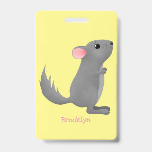 Cute grey chinchilla cartoon illustration badge