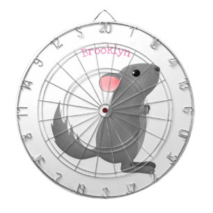 Cute grey chinchilla cartoon illustration dartboard