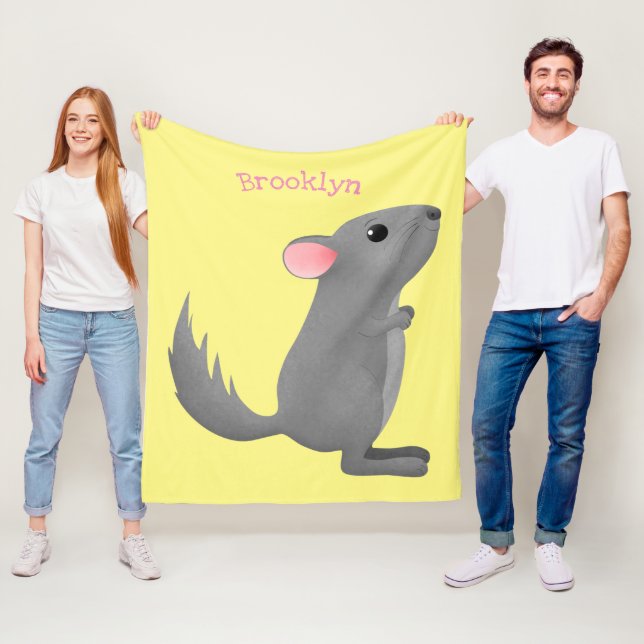 Cute grey chinchilla cartoon illustration  fleece blanket (In Situ)