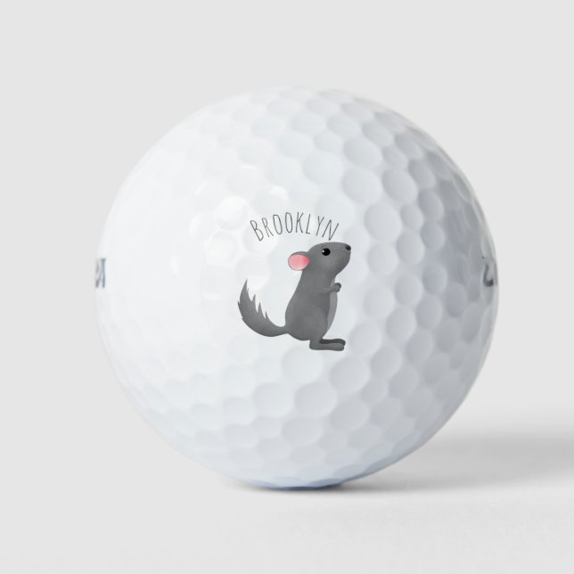 Cute grey chinchilla cartoon illustration golf balls (Front)