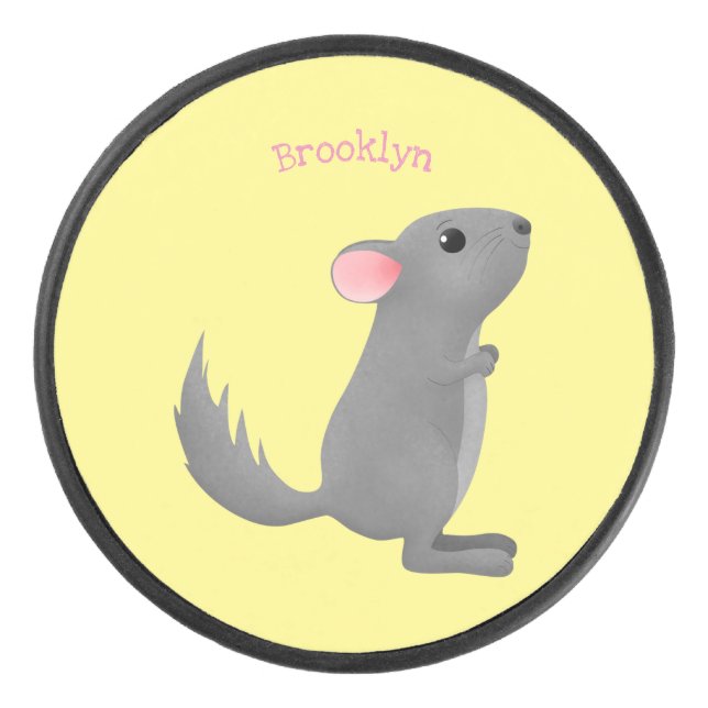 Cute grey chinchilla cartoon illustration  hockey puck (Front)