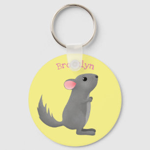 Cute grey chinchilla cartoon illustration keychain