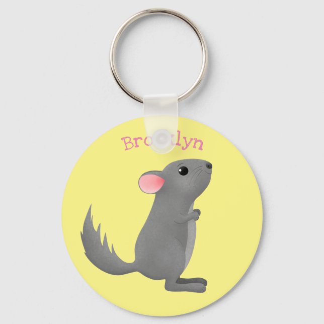 Cute grey chinchilla cartoon illustration keychain (Front)