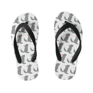 Cute grey chinchilla cartoon illustration kid's flip flops