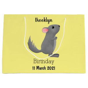 Cute grey chinchilla cartoon illustration large gift bag