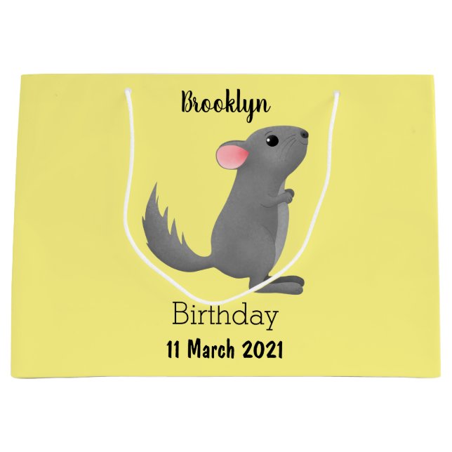 Cute grey chinchilla cartoon illustration  large gift bag (Front)