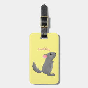 Cute grey chinchilla cartoon illustration  luggage tag