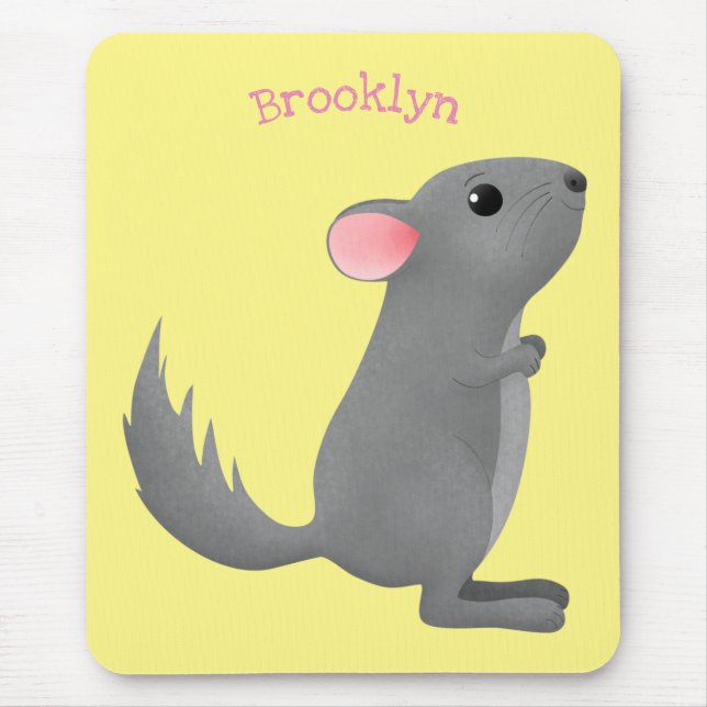 Cute grey chinchilla cartoon illustration mouse pad (Front)