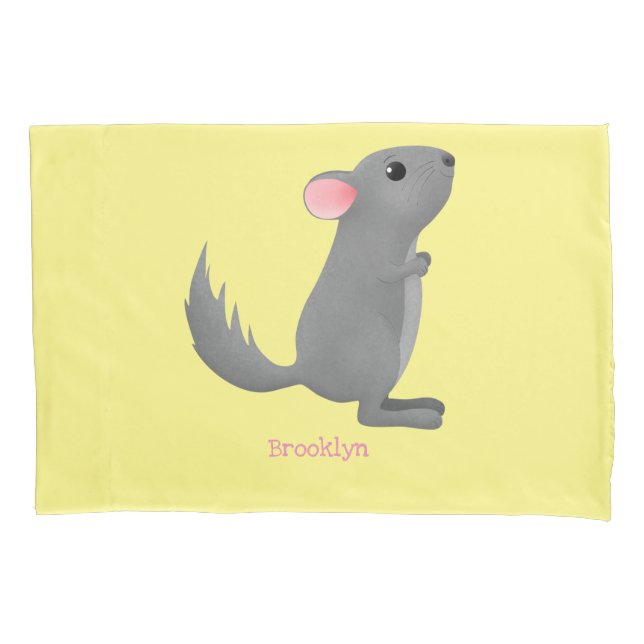 Cute grey chinchilla cartoon illustration pillowcase (Front)