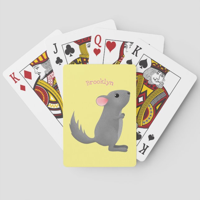 Cute grey chinchilla cartoon illustration  playing cards (Back)