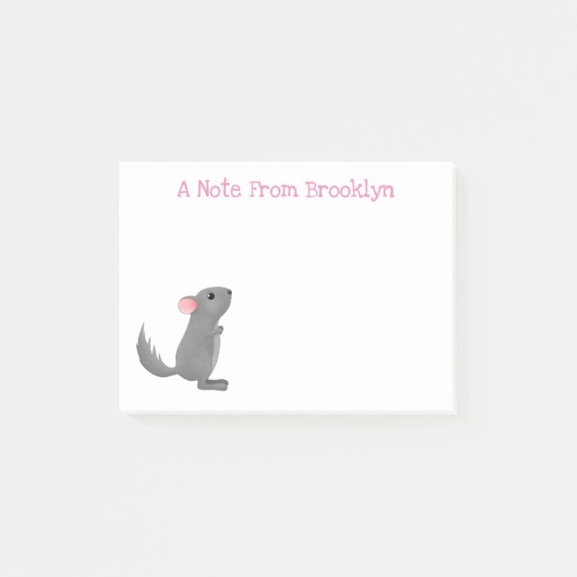 Cute grey chinchilla cartoon illustration post-it notes (Front)